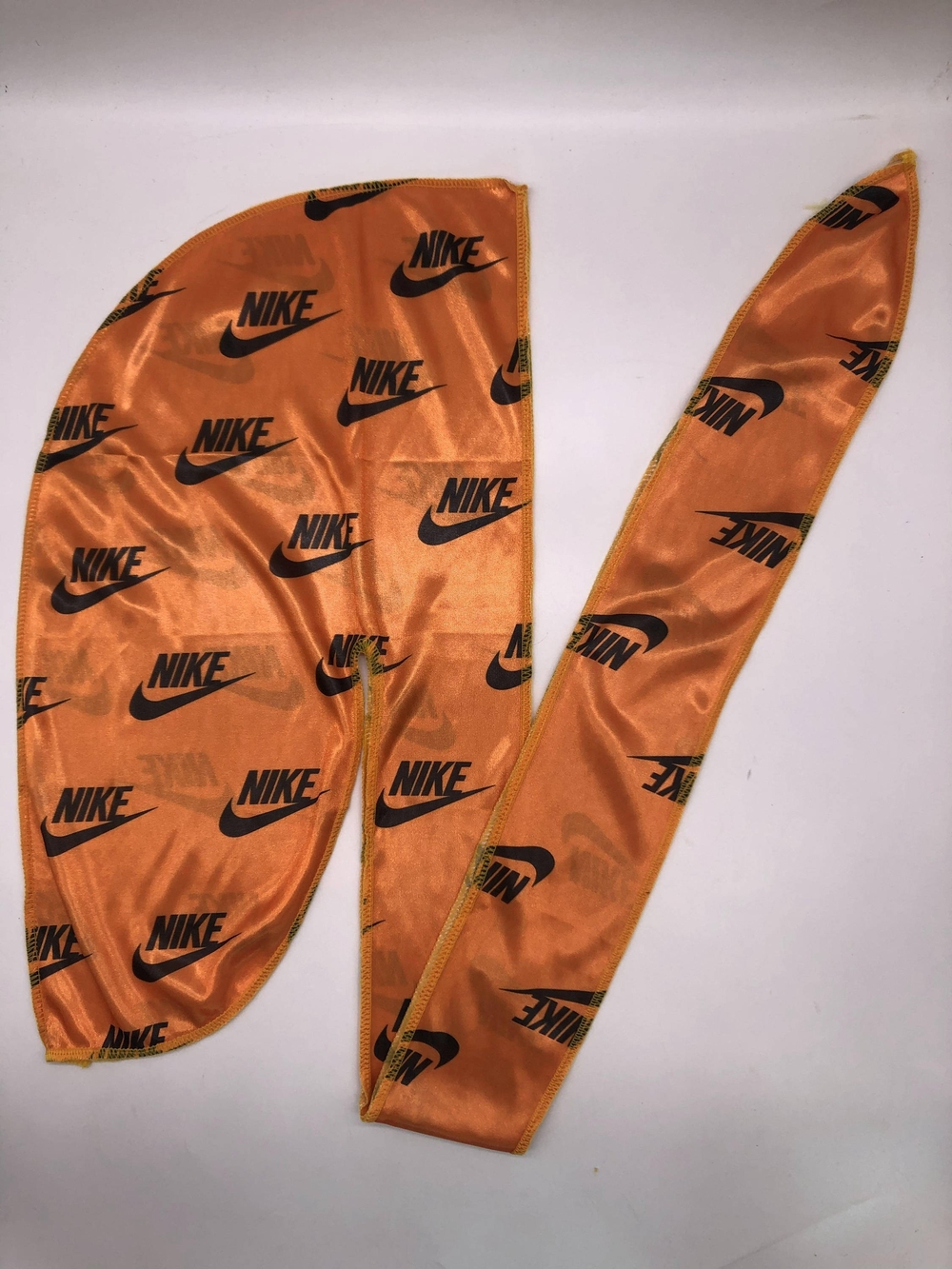 High Qiality Silky Orange Durag with Black Swoosh Print